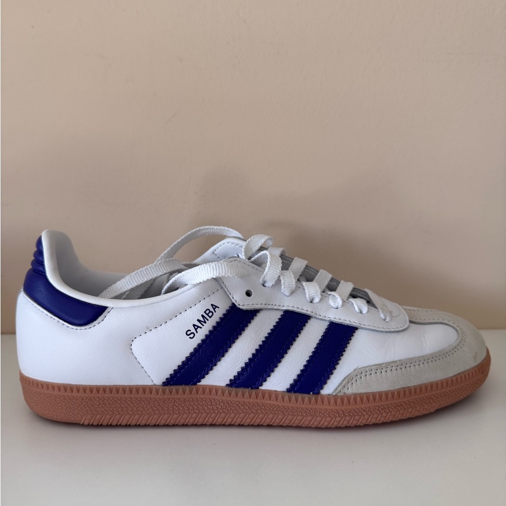 adidas Samba White and Purple Leather Sneakers with Gum Sole women 10 men 8.5
